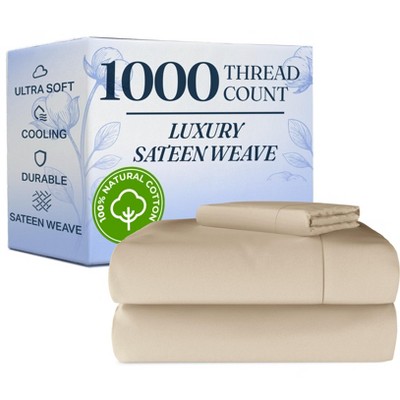 Luxury 1000 Thread Count 4 Piece Sheet Set - Soft & Premium 100% Cotton Sateen - CGK Linens