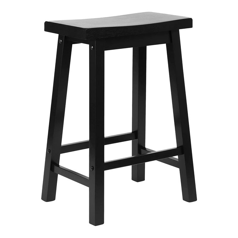 PJ Wood Classic Saddle-Seat 24'' Tall Kitchen Counter Stool for Homes, Dining Spaces, and Bars with Backless Seat, 4 Square Legs, Black (5 Pack), 2 of 7