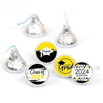 Big Dot of Happiness 2024 Yellow Graduation Party Round Candy Sticker Favors - Labels Fits Chocolate Candy (1 Sheet of 108)