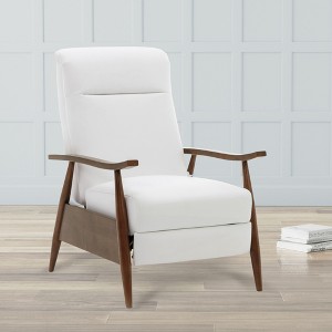 Faux Leather Wood Arm Recliner with Cushioned Headrest, Drop-In Coil Seating, and 3-Position Recline - 1 of 4