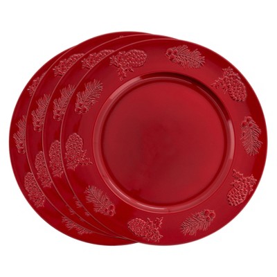Red Plastic Holly Berry Design Christmas Charger Plates (Set of 4)