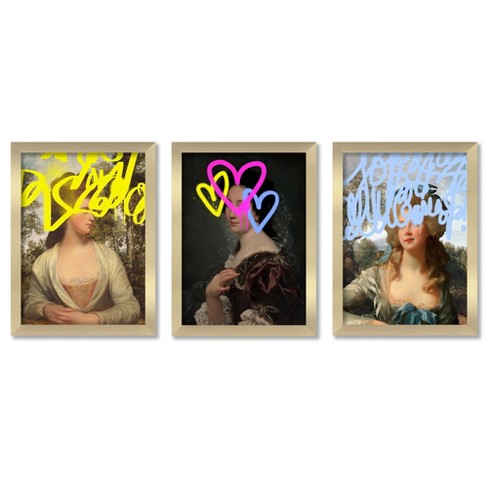 Altered Vintage Portraits By Victoria Barnes - 3 Piece Gallery Framed ...