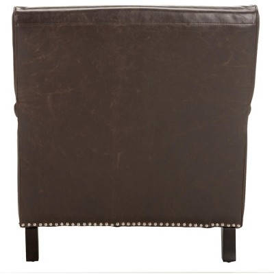 Antique Brown Faux Leather Accent Chair with Wood Legs