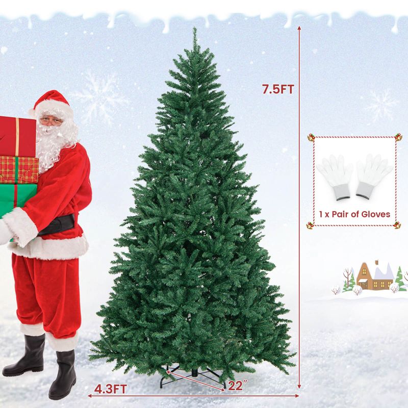 Costway 7.5FT Hinged Christmas Tree Unlit Artificial Xmas Decoration w/ 2254 Branch Tips, 4 of 11