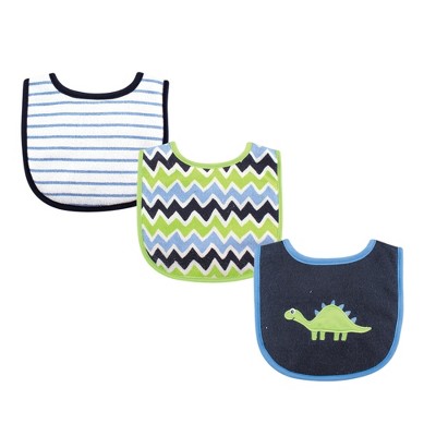 Luvable Friends Baby Boy Cotton Drooler Bibs with Fiber Filling 3pk, Dinosaur, One Size