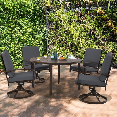 Costway 5PCS Patio Rattan Dining Set Swivel Chairs Cushioned Round Table Gray
