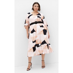Women's Plus Size Betty Print Midi Dress - pink | CITY CHIC - 1 of 4