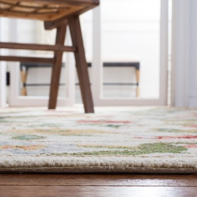 Ivory Floral Hand-Hooked Wool Runner Rug, 2'6" x 10'