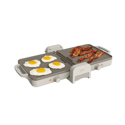 bella Fold and Store Dual Temp Griddle Oatmilk: 1200W Electric Hot Plate, Aluminum Cooking Surface, 2-Year Warranty