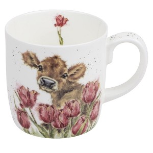 Royal Worcester Wrendale Designs Farmhouse Style Mug, Bessie the Cow - 14 oz Fine Bone China Mug with Cow and Tulips Illustration - 1 of 4