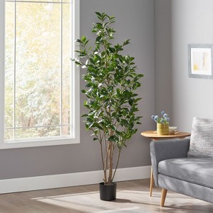 Okak 71IN Indoor Artificial Laurel Tree with Glossy Leaves and Slim Trunk, Pre-Potted Faux Trees with Pot, Plants Decor for Home, Office, Green - 1 of 4