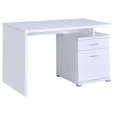 Transitional White Home Office Desk with Reversible Filing Cabinet