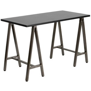 Black Computer Desk with Brown Frame - Flash Furniture