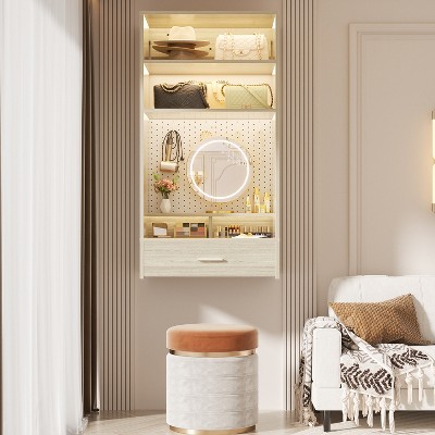 Aheaplus Wall-Mounted Closet Organizer with Magnetic Pegboard, Closet System with Drawer and Vanity Storage shelves