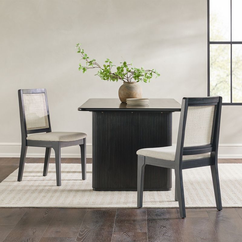 Set of 2 Solid Wood with Rattan Inset Dining Chair Black - Saracina Home, 4 of 12