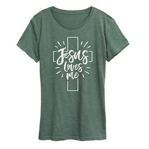 Women's - Instant Message - Jesus Loves Me Short Sleeve Graphic T-Shirt - 1 of 4