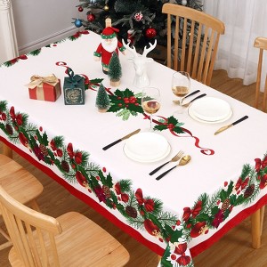 Christmas Table Cloths, Berries, Holly Outdoor Dining Table Cover Xmas Table Decorations, Water Resistant for Dining Room - 1 of 4