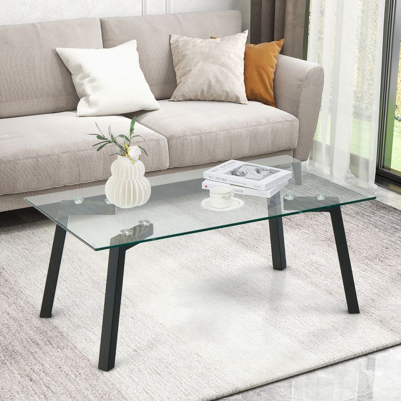 Costway Tempered Glass Coffee Table Modern Center Table with Metal Frame for Living Room, 3 of 11