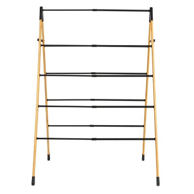 Natural Bamboo and Black Folding Clothes Drying Rack