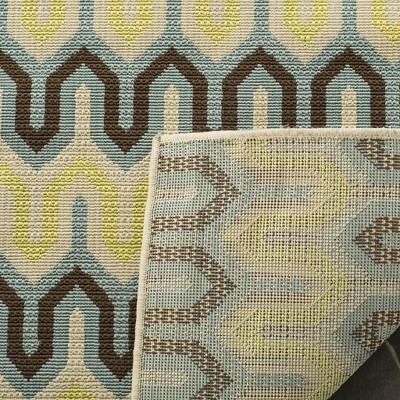 Hampton Light Blue Geometric Synthetic Outdoor Area Rug