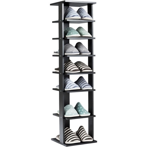 Rustic Brown Double Rows 7-tier Shoe Rack Vertical Entryway Shoe