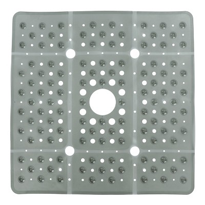 XL Non-Slip Square Shower Mat with Center Drain Hole Gray - Slipx Solutions