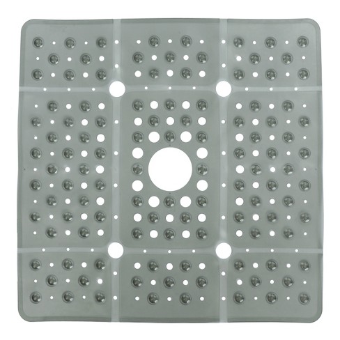 SlipX Solutions 21 in. x 21 in. Square Rubber Safety Shower Mat with Microban in Gray
