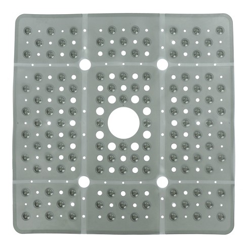 Xl Non-slip Square Shower Mat With Center Drain Hole Clear Gray - Slipx Solutions : Target