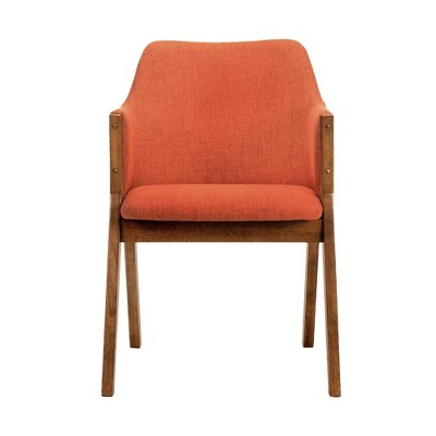 Set of 2 Orange Fabric and Walnut Wood Dining Chairs