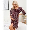 Women's Maternity Nightgown 3/4 Sleeve Striped Nursing Sleepshirt Button Breastfeeding Sleep Dress - 2 of 4