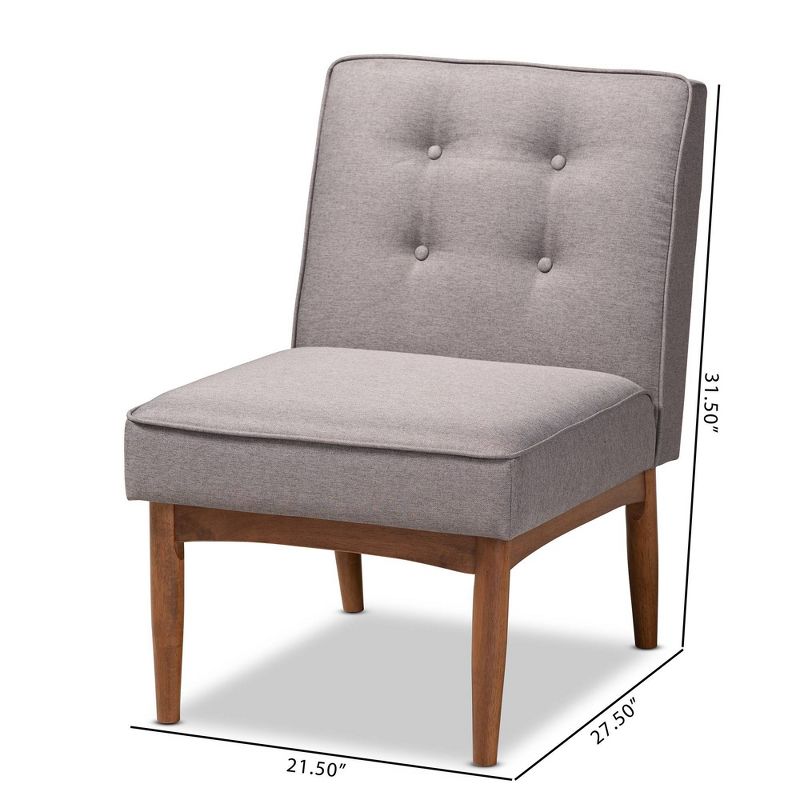 Arvid WoodDining Chair Gray - Baxton Studio: Mid-Century Modern, Upholstered Polyester, Walnut Finish, Button Tufting, 3 of 11