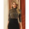 INSPIRE CHIC Women's Party Glitter 3/4 Sleeve Stand Up Neck Shiny Striped Metallic Blouse - 2 of 4