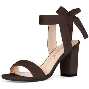 Allegra K Women's Back to College Faux Suede Open Toe Ankle Tie Back Chunky Heel Sandals - 1 of 4