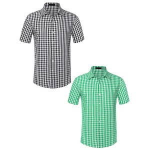 Lars Amadeus Men's Short Sleeves Button Down Plaid Shirts 2 Packs - 1 of 4