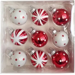 Kurt Adler Red and White Glass Ball, 9-Piece Box Ornament Set, 40MM - 1 of 1