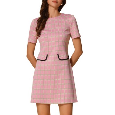 INSPIRE CHIC Women's Work Short Sleeve Vintage Houndstooth Pencil Sheath Dress