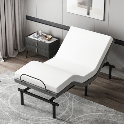 Twin XL Black Adjustable Metal Bed Frame with Upholstered Headboard