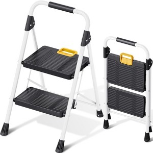 APRILSOUL Folding Ladder 800 lbs Capacity Step Stool with Safety Lock Tool Wide Steps White - 1 of 4