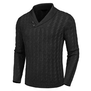 COOFANDY Men's Shawl Collar Pullover Sweater Slim Fit Casual Button Cable Knit Sweaters - 1 of 4
