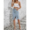 Coolmee Jean Skirts for Women Denim Casual Stretchy High Waisted Midi Pencil Skirt with Slit - 4 of 4