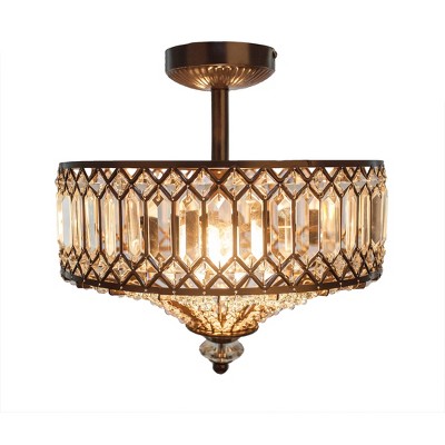 15.25" Glass and Metal Tiered Jeweled Semi Flush Mount Ceiling Light - River of Goods