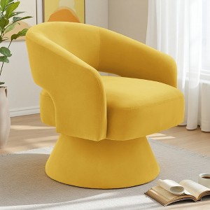 Velvet Swivel Barrel Chair with Open Backrest and Sloped Arms - 1 of 4