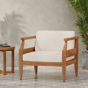 Okak Rustic Patio Accent Chairs Wide Upholstered Club Chairs,Set of 1,Outdoor Acacia Conversation seat for Porch,Garden&Backyard,400lbs Max - 1 of 4