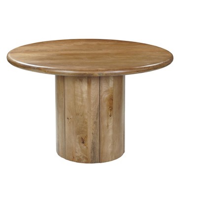 HomeRoots 48" Natural Solid Wood Pedestal Base Round Top Dining Table
