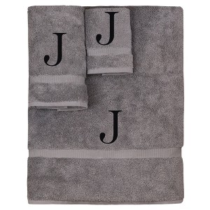 BC BARE COTTON Monogrammed Towel Set, Personalized Gift, Set of 3 - Gray - Black Block - 1 of 4