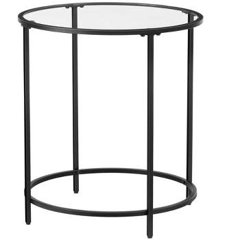 VASAGLE Round Side Table, Glass End Table with Metal Frame, Laurel Green Coffee Table with Modern Style