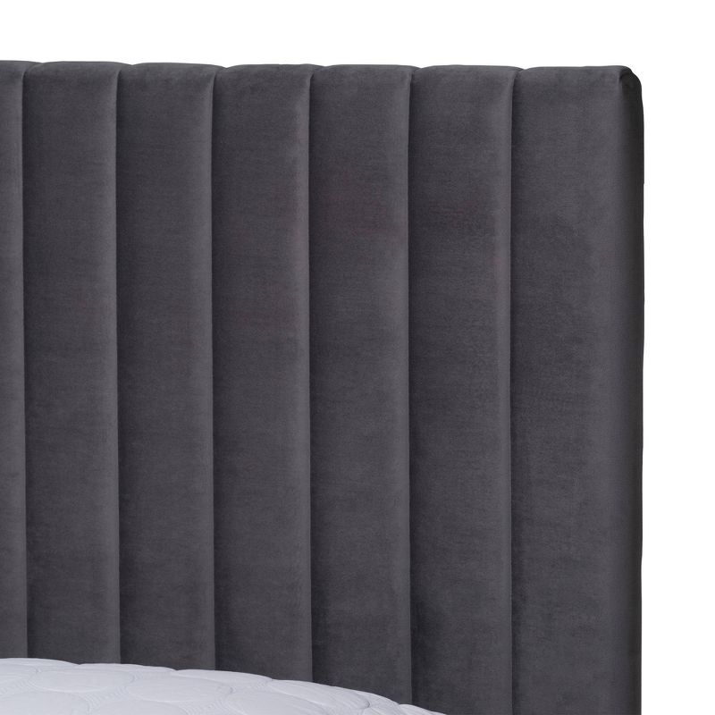 Queen Serrano Velvet Fabric Upholstered and Metal Platform Bed Gray/Gold - Baxton Studio, 6 of 11