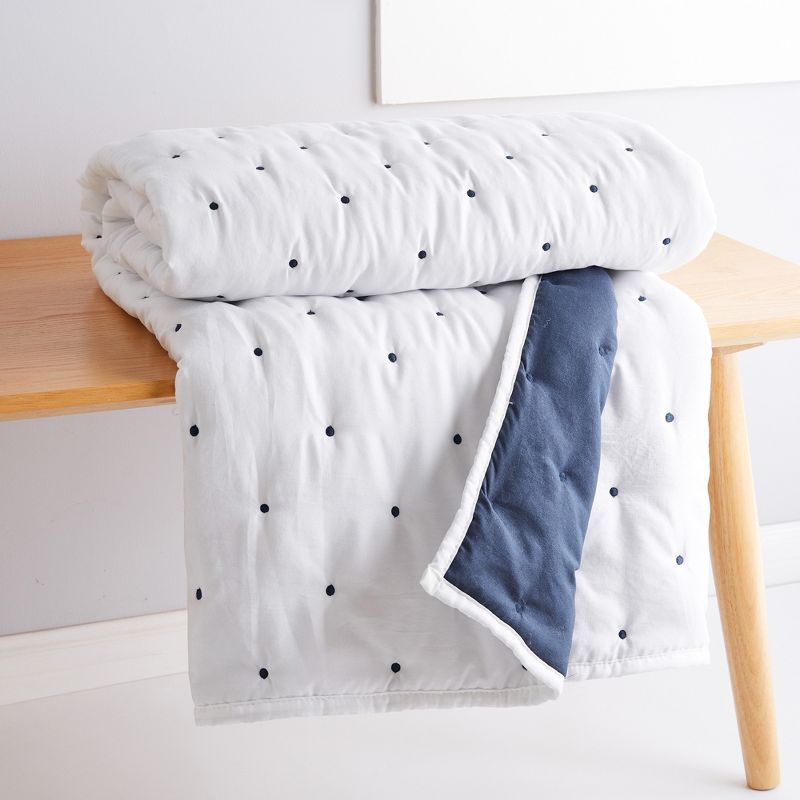 Embroidered Swiss Dot White and Navy Quilted Throw - Levtex Home, 3 of 6