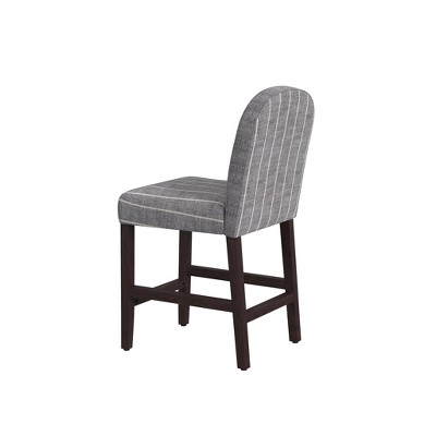 Midnight Stripe Upholstered Counter Stool with Dark Walnut Wood Legs