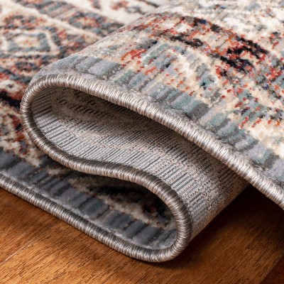 Herat Gray and Cream Oriental Synthetic Runner Rug